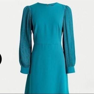 J. Crew Pleated sleeve A-line Dress in Spicy Jade/Teal (Plus)